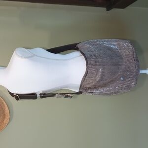 NWT Charme's Large Leather Crossbody Bag Grey Snakeskin Travel Festival BOHO